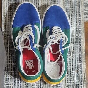 Vans Men's Blue and Green Sneakers with Yellow Accents